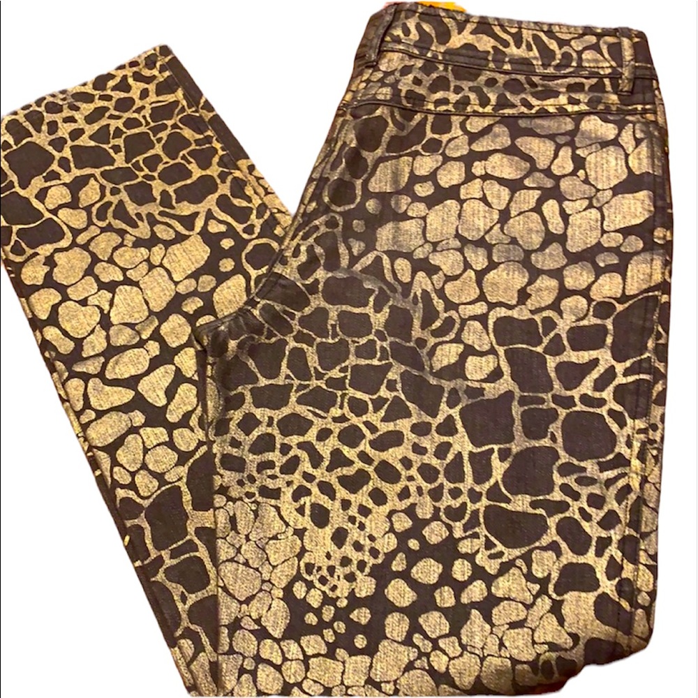 💗3/$12💗Per Se Giraffe/Animal Print Gold Highlight Straight Leg Jeans/Pants